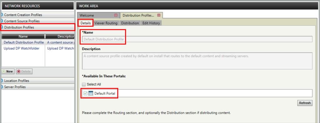 To configure a distribution profile for the MSA: 1 In the Network Resources panel, click to expand Distribution Profiles.