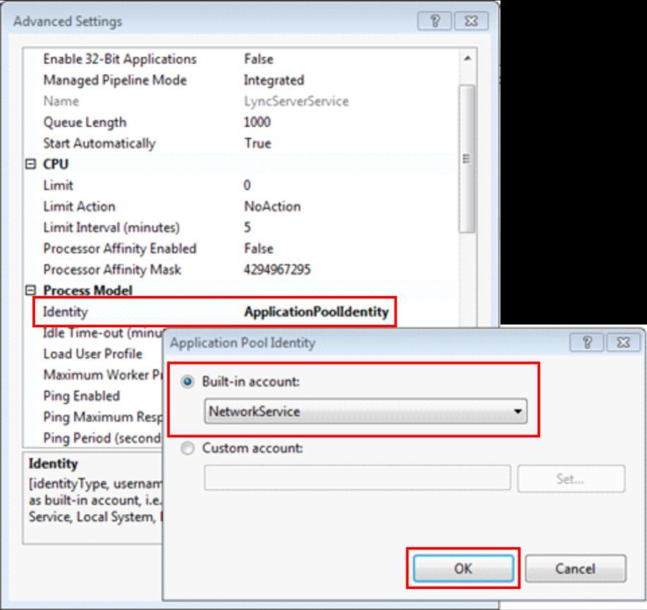 7 In IIS Manager, right-click LyncServerService and select Advanced Settings.