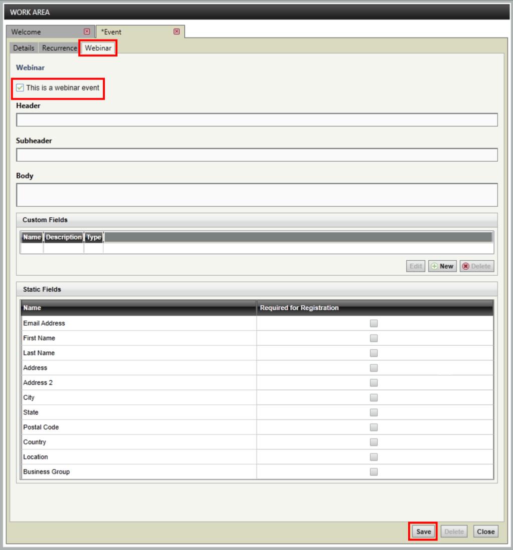 Scheduling a webinar 5 Open the Details tab, and select the Send registration