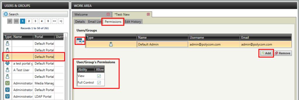 4 In the User/Group s Permissions section, select the Allow check boxes to allow each ability to the user or group.