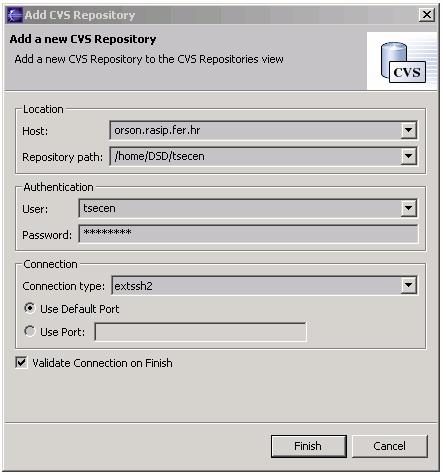 Fig. D.1: Adding the CVS repository directory 5. Click Finish. The repository location is created.
