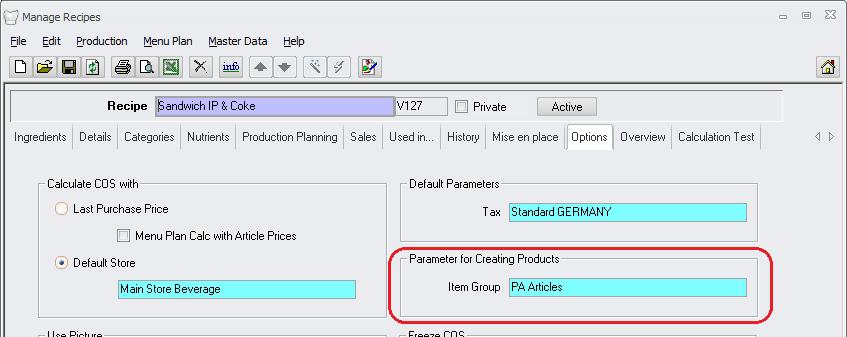 select the defined item group for PA s.