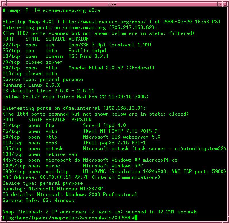Port Scanning Tools nmap is the most popular tool for port scanning....and it is free... By seeing which ports are active, nmap can tell a lot about your machine.