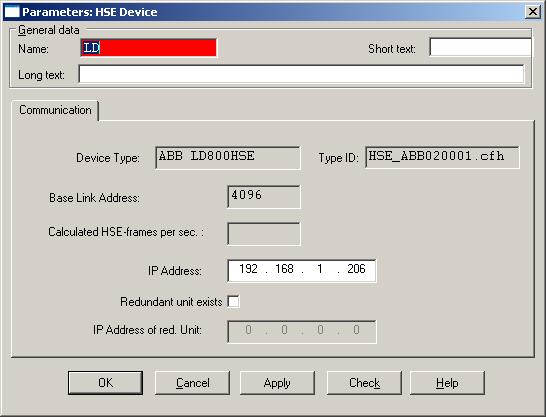 Section 6 Parameter Settings Referenced Signals Tab Linking Device Object Communication Tab On this tab, parameters are set for the addresses necessary for HSE device communication and redundancy