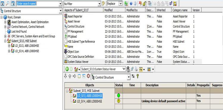 Section 3 Integration in Plant Explorer System Status Viewer System Status Viewer System Status Viewer aspect for HSE subnet and Linking Device object is