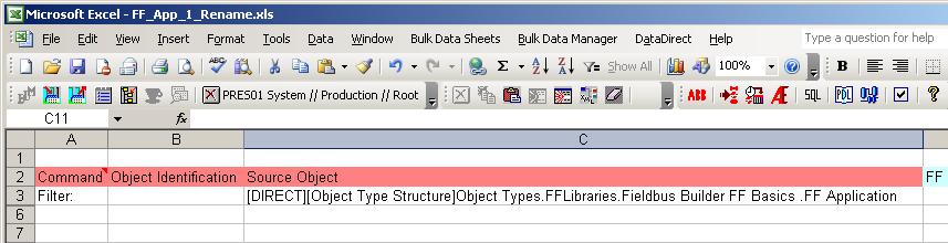 Rename and configure objects with Bulk Data Manager Appendix E FF Bulk Data Examples Figure 180.