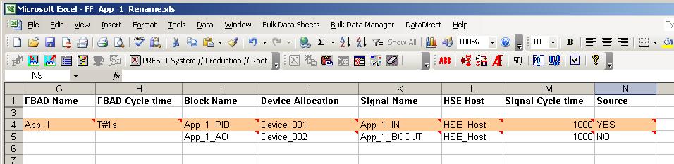 Appendix E FF Bulk Data Examples Rename and configure objects with Bulk Data Manager In this example the FBAD PID-AO contains two Blocks and two signals.