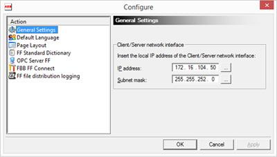 Section 4 System Configuration Modify OPC server FF Figure 15. General Settings Dialog Box Table 9.