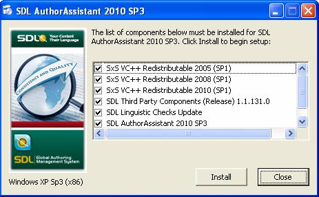 Installing SDL AuthorAssistant 2010 2 2 The SDL AuthorAssistant 2010 SP3 lient dialog box is displayed. lick Accept to extract the files needed for installation to your computer.