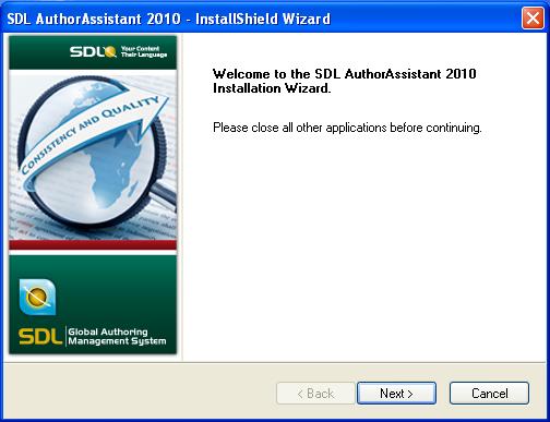 A progress bar is displayed and the third party components required to run SDL AuthorAssistant 2010 are installed.