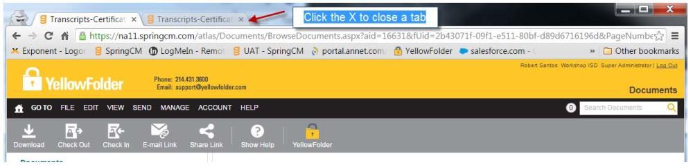Searching for Documents Can also right click file name to open in new tab Tabs can be closed by