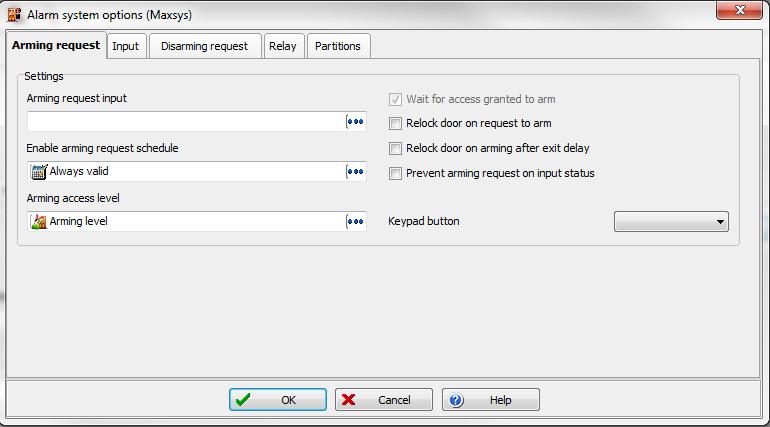 If you are arming via card and keypad button, choose the appropriate button to be used as an arming request in the keypad button drop down list. ii. iii.