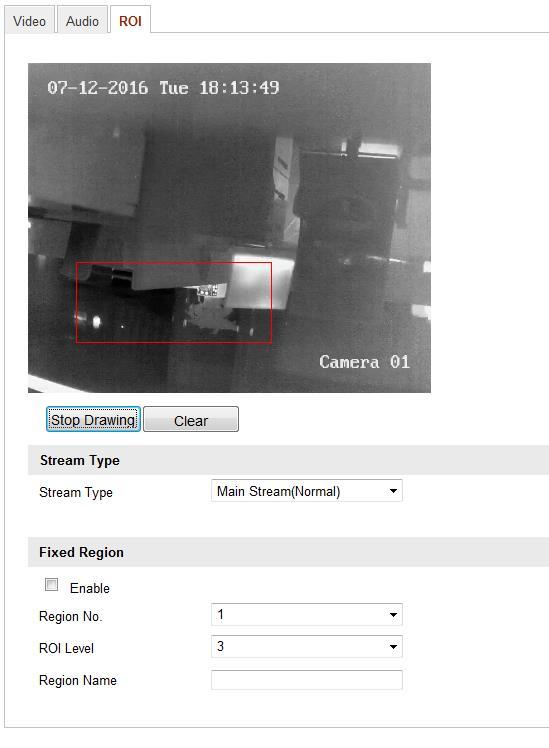 Figure 5-27 Region of Interest Settings 7. Input the region name for ROI as desired. 8. Click Save to save the settings. 5.5 Configuring Image Parameters 5.5.1 Configuring Display Settings Purpose: You can set the image quality of the camera, including brightness, contrast, etc.
