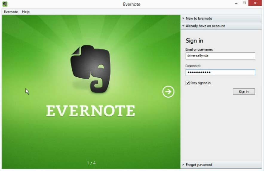The Evernote Sign-in Screen Already Have an Account Email or username.
