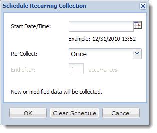 After a task has completed running, you can schedule a recurring collection to ensure all new and modified data will be collected.