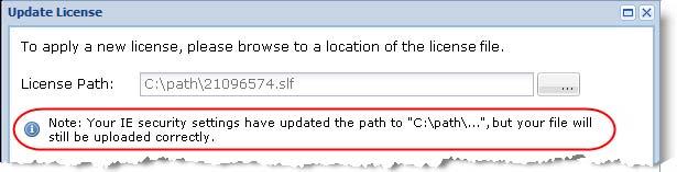 Note that when you select the path, your Internet Explorer security settings are updated to that location, though your