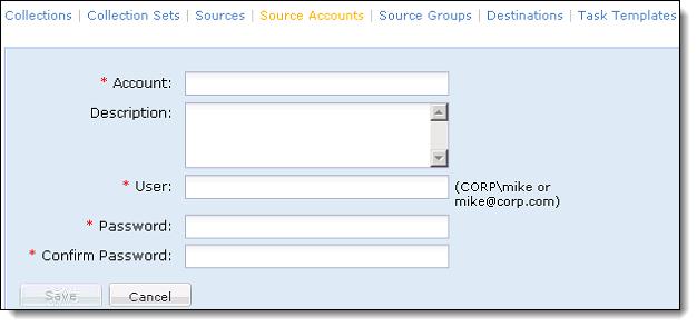 Enter the name of the Source Account of the Office 365 mailbox in the Account field. 4. Enter the username in the User field. 5.