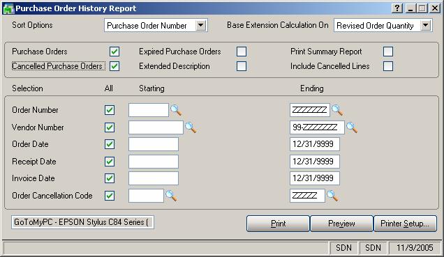 Figure 14 Purchase Order History Report This has been added to the P/O