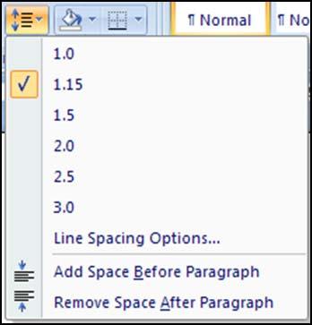 0 with no extra space after paragraphs. Click on the Line Spacing button. Click on the 1.0 setting for single spacing.