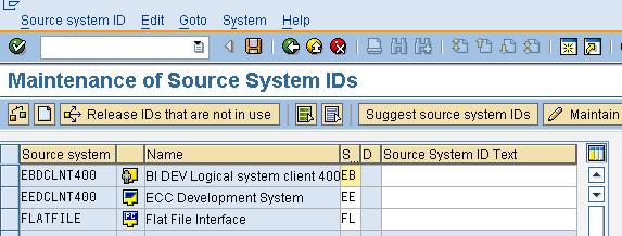 Click on Suggest Source system Ids and save. The structure RSSCRSOURSYSTEM will be updated with these entries. 7.