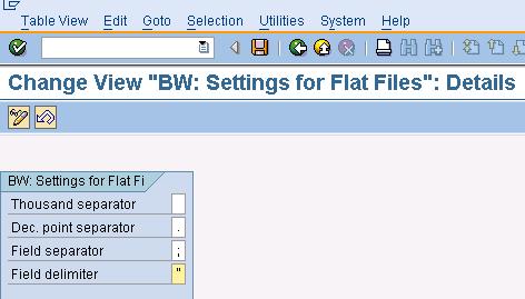 10. Set Options for uploading Flat Files T-Code: SPRO Path: SAP Customizing Implementation Guide -> SAP NetWeaver