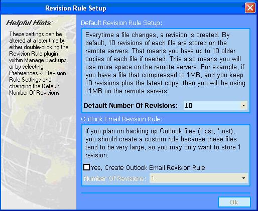 7 This window also allows you to set up a specific revision rule for Microsoft Outlook. If you use Microsoft Outlook as your email program, then all of your emails, calendar entries, contacts, etc.