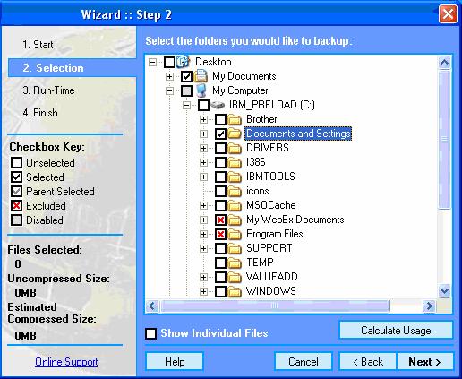 2 Selecting Files by Folder You will now select the files that will be included in your first Backup Set. You will see a view of your computer similar to Windows Explorer.