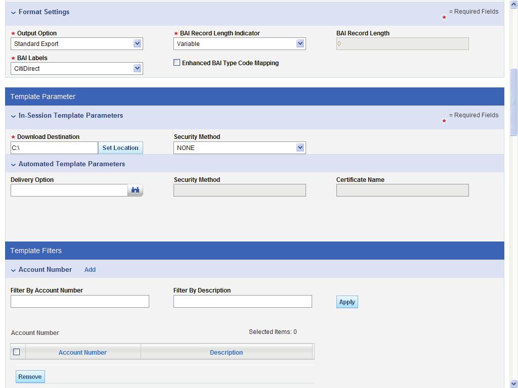 12. The Format Settings section will differ depending on the Business Service and Output Format selected above.