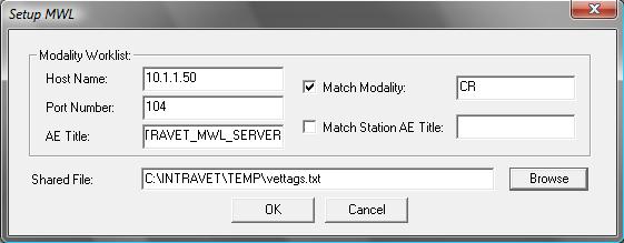 Navigate to File MWL Setup and enter the settings below and then click OK. > Host Name: 10.