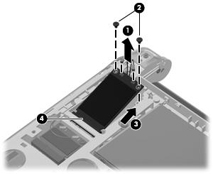 3. Remove the WWAN or GPS module (3) by pulling the module away from the slot at an angle.