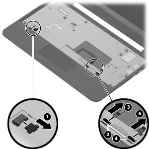 11. Release the ZIF connector (4) to which the TouchPad button cable