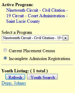 This will bring up a list of youth with incomplete registrations for your program. Note: As best practice, youth registrations should not stay in an incomplete status for more than 24 hours.