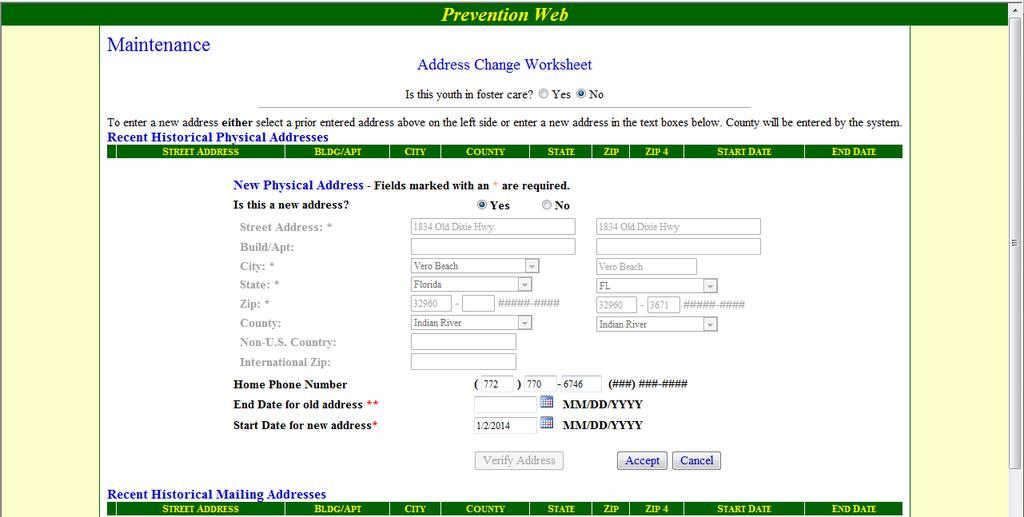 Once Verify Address is selected, Prevention Web will check the address against the US Postal Service s address information on file as seen