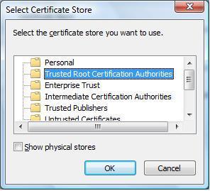 7. Click the Browse button. 8. Select Trusted Root Certificate Authorities. 9.