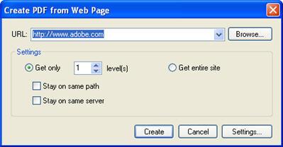 Create a PDF from a web page Adobe Acrobat will convert a web page into a PDF document.