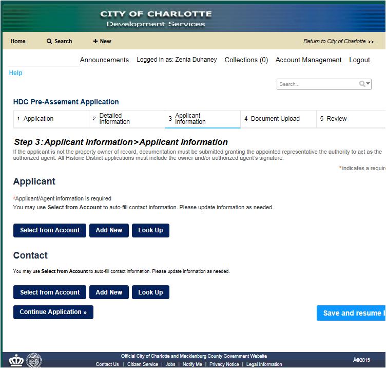 Step 3: Applicant Information: *Applicant and agent information are required.