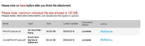 Step 4 Continue Document upload After document(s) loads, specify the type of document submittal from drop down list and