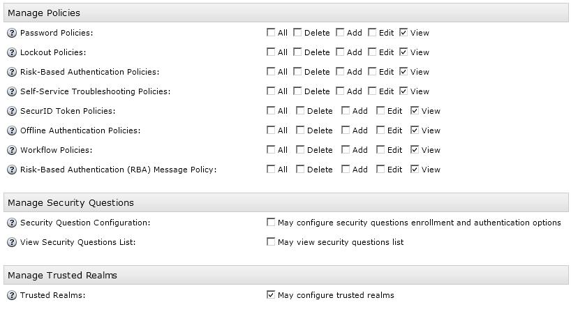 4. Select the View checkbox for each policy in Manage Policies section. 5.