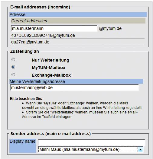 TUM e-mail address Important All e-mail communication with TU München is handled through the TUM mail system so it is extremely important that you ensure you can be reached by e-mail (e.g. to receive information on re-registering, examination entries, ).