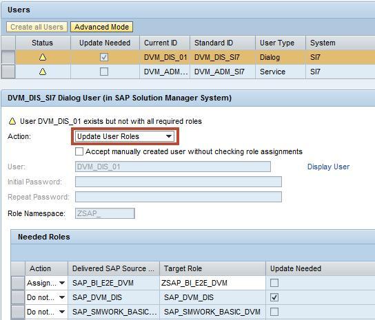 Note: The *ADM* user is the application user (SM_WORKCENTER), and has full authorization for the DVM Workcenter, but not for the SOLMAN_SETUP.