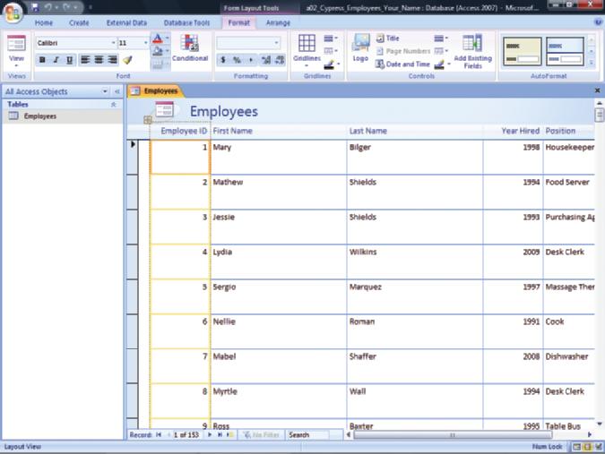 CHAPTER 2 Access More Skills 13 Create a Multiple Items Form A multiple items form displays records in rows and columns in the same manner as a datasheet.
