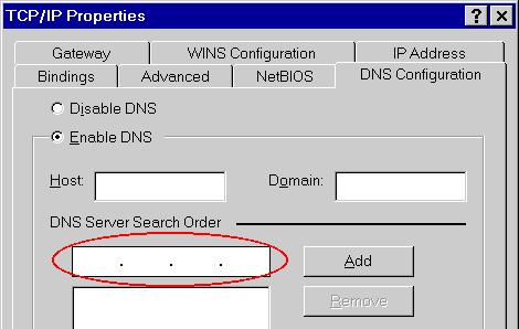 Figure 10: Gateway Tab (Win 95/98) On the DNS Configuration tab, ensure Enable DNS is selected.