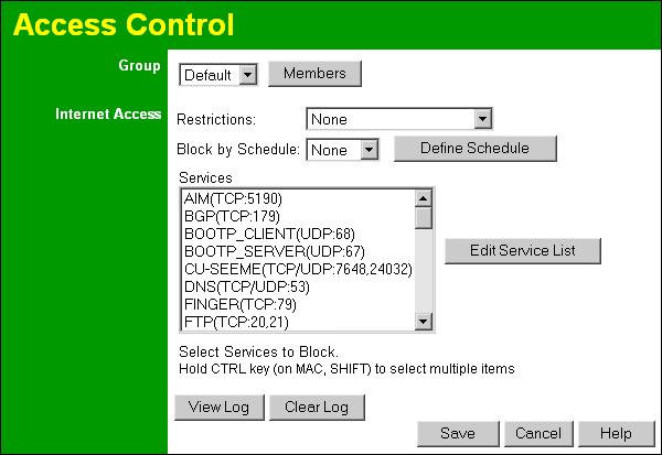 Broadband Router User Guide Access Control This feature is accessed by the Access Control link on the Advanced menu.