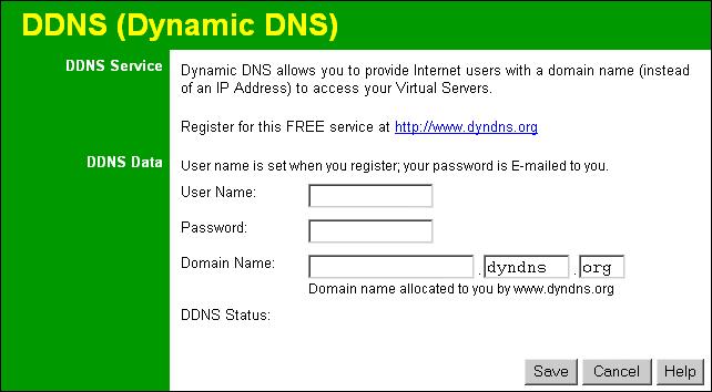 Advanced Features Dynamic DNS Screen Select Advanced on the main menu, then Dynamic DNS, to see a screen like the following: Data - Dynamic DNS Screen DDNS Service Figure 37: DDNS Screen DDNS Service