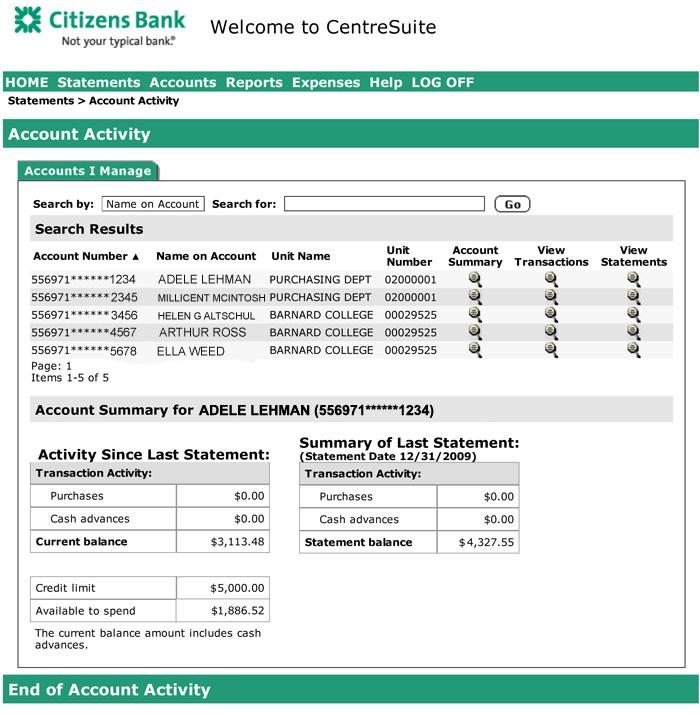 Click on the magnifying glass icon under Account Summary to view activity since the last statement including current balance, available balance and credit limit, as well as a summary of your last