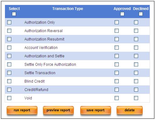 The last step of creating a Custom Report is specifying the Transaction Type and Status which the report will include.