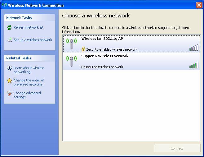 Double click the wireless network icon in the taskbar to check the wireless network, choose the network and click Connect. 2.