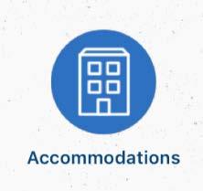 Accommodations Icon The Accommodations icon contains information about both on- and off-campus accommodations. The off-campus accommodations menu option, if selected, pulls up a list of local hotels.