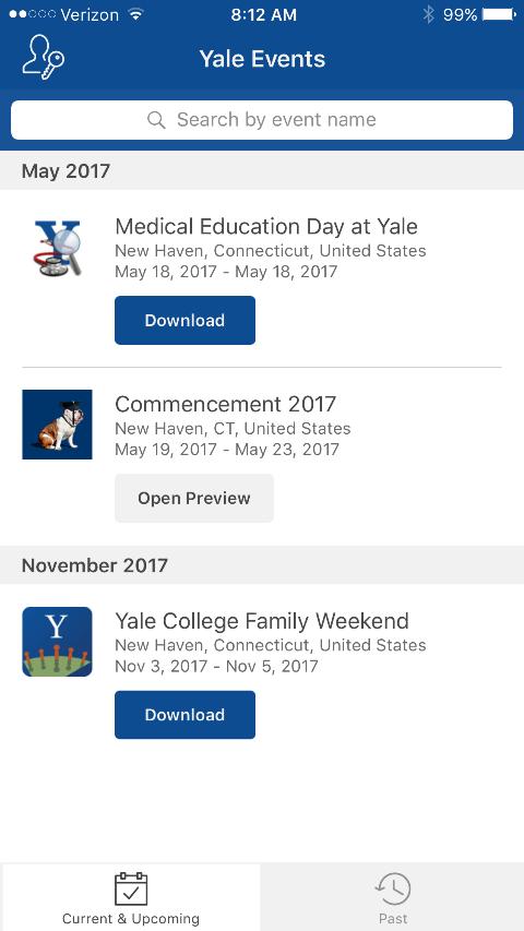 Search for the app titled Yale Events.
