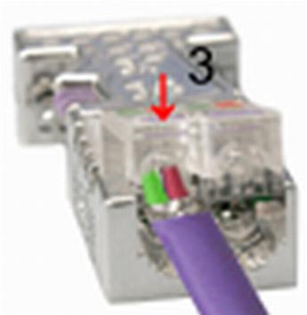 Lift contact-cover. 3. Insert both wires into the ductsprovided (watch for the correct line colour as below!) 4.